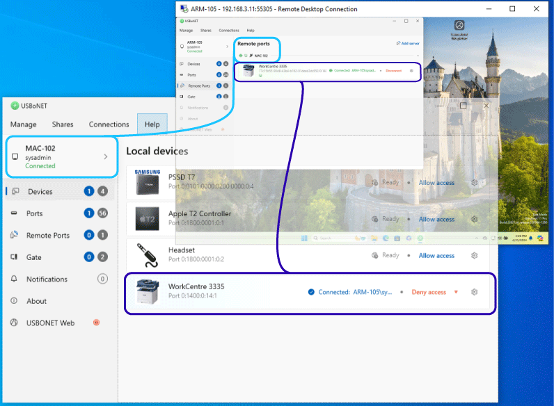 print from remote desktops to a local printer