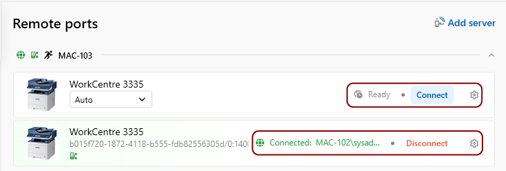 click ‘Connect’ to print to the local printer from the remote desktop